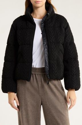 Marine Layer Alba Cable Knit Cotton Blend Puffer Jacket in Black at Nordstrom, Size X-Small
