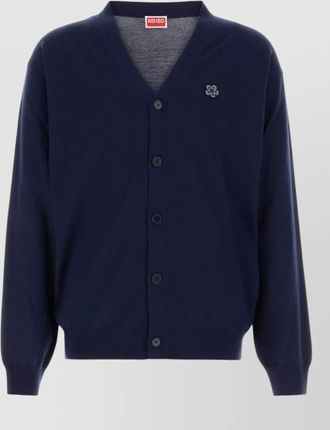 Kenzo wool cardigan v neck ribbed cuffs hem