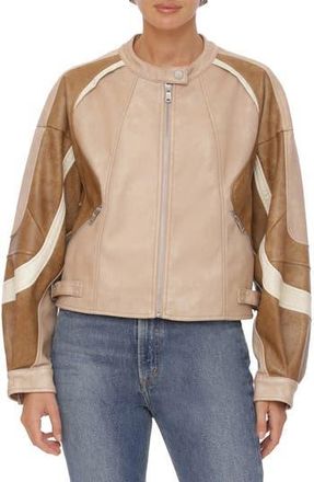 Avec Les Filles Faux Leather Racing Jacket in Khaki Multi at Nordstrom Rack, Size X-Large