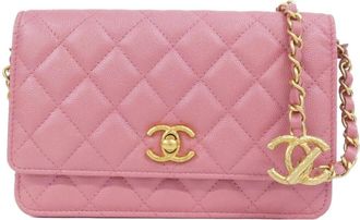 Chanel Pink Grained Calfskin Chain/Shoulder Wallet (Pre-Owned)