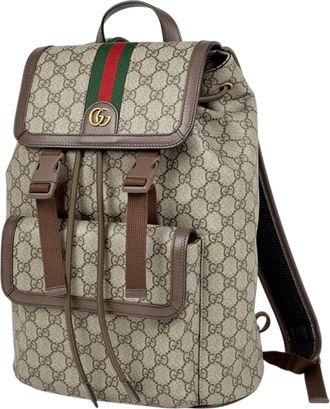 Gucci Sherry Line Brown Coated Canvas Leather Backpack (Pre-Owned)