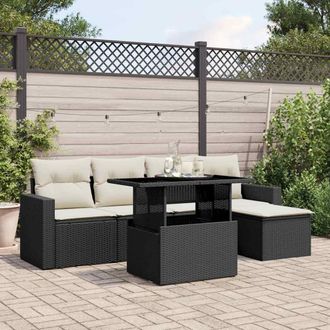 vidaXL Vidaxl - Set De Sof&aacute;s De Jard&iacute;n 6 Piezas Y Cojines Rat&aacute;n Sint&eacute;tico Negro