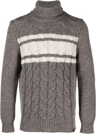 Fay cable-knit roll-neck jumper - men - Virgin Wool - 52 - Brown