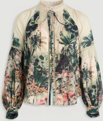 Karen Millen Womens Plus Size Botanical Print Woven Balloon Sleeve Blouse - Green - Size 20 UK