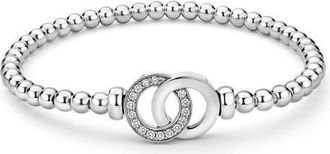Lagos Signature Caviar Interlocking Diamond Stretch Bracelet in Silver at Nordstrom, Size 7