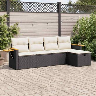 vidaXL Vidaxl - Set De Muebles De Jard&iacute;n 5 Pzas Y Cojines Rat&aacute;n Sint&eacute;tico Negro