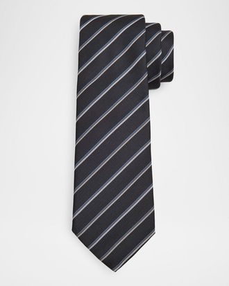 Emporio Armani Mens Double Fine-Stripe Silk Tie