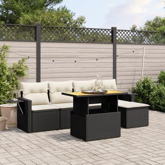 vidaXL Set De Sof&aacute;s De Jard&iacute;n 6 Piezas Y Cojines Rat&aacute;n Sint&eacute;tico Negro Vidaxl