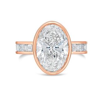 Diana M. Jewels 18kt Rose Gold Lab Grown 5.00 ct Oval Diamond Bezel Ring with band