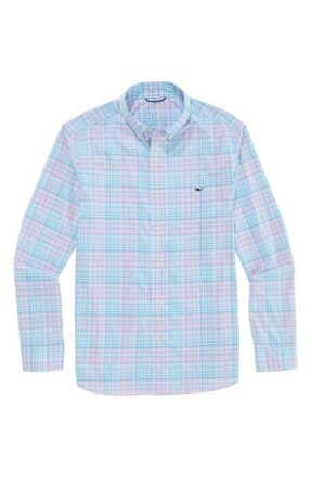 Vineyard Vines Parrotfish Plaid Performance Button Down Shirt in Bahama Breeze at Nordstrom, Size Xx-Large