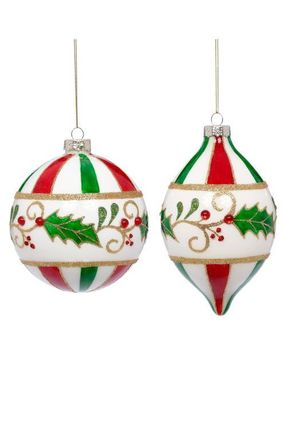 Mark Roberts Striped Holly Swirl Ornament, Set of 6 in Red at Nordstrom