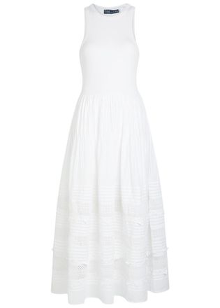 Polo Ralph Lauren Embroidered Stretch-cotton Midi Dress - White - S (UK8-10 / S)