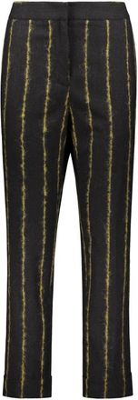 Lorena Antoniazzi Gestreept wollen broek met oprolbare manchetten - Dames - Slim Fit Broeken - Zwart - XL - Wol - Broeken