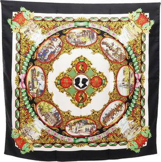 Herm&egrave;s Pre-owned Womens Lentente Cordiale Silk Scarf 90 - White Textile - One Size