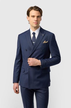 Ted Baker Mens Double Breasted Six Button Slim Fit Suit Jacket - Navy Wool - Size 46 (Chest)