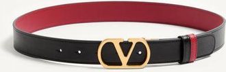 Valentino Garavani VLogo Signature Reversible Shiny Calfskin Belt - 30Mm / 1.2 In. Woman BLACK/RED 070
