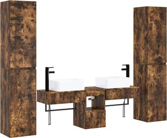 vidaXL Juego De Muebles De Ba&ntilde;o 5 Uds. Roble Ahumado Vidaxl