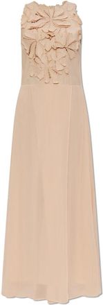 Forte_Forte Jurk met bloemenrand - Dames - Maxi kleedjes - Roze - XS - Katoen - Kleedjes