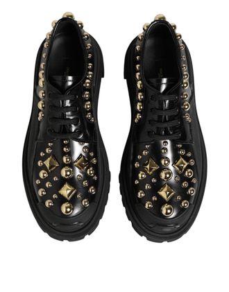 Dolce & Gabbana Womens Black Leather Jeweled Crystals Derby Shoes 100lf