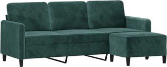 vidaXL Sof&aacute; De 3 Plazas Con Taburete De Terciopelo Verde Oscuro 180 Cm Vidaxl