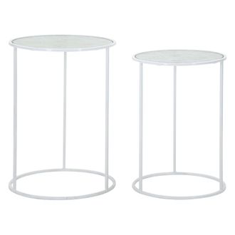 Dmora Set De 2 Mesas De Centro Chamba, Redondas, Tapa Transparente, 43x43x60h Cm, Blanco