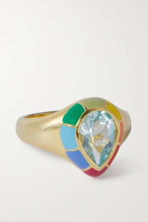 Fry Powers Spectrum Gold Vermeil, Topaz And Enamel Signet Ring - Oro