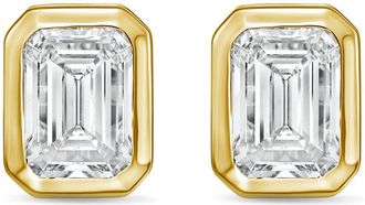 Diana M. Jewels 14Kt Yellow Gold 10.00 cts Lab Grown Emerald Diamond Bezel Studs