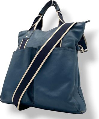 Coach Blue Navy Leather Canvas Shoulder Bag Tote Bag (Pre-Owned)