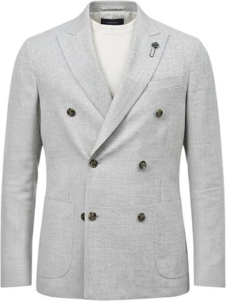 Lardini Blazer Doppiopetto in Misto Lana e Lino - Heren - Blazers - Grijs - M - Wol - Jassen