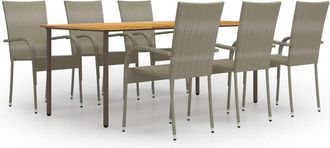 vidaXL Vidaxl - Set De Muebles De Comedor De Jard&iacute;n 7 Piezas De Rat&aacute;n Gris