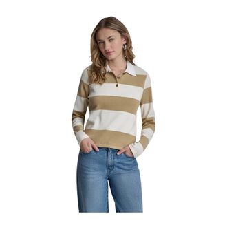 DKNY Dkny, Tops, Dames, Beige, L, Katoen, Lange Mouw Streep Polo