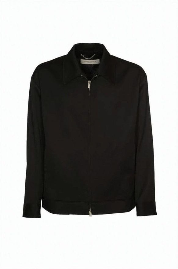 Boxy Black Wool Jacket With Star Emblem Zipper Pull