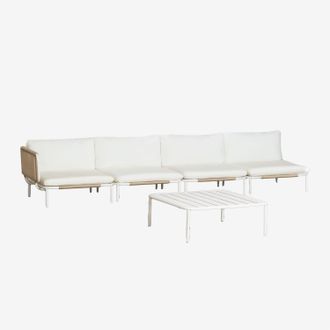 Sklum Conjunto De Jard&iacute;n Con Sof&aacute; Modular Esquinero De 4 Piezas Y Mesa De Centro En Acero Roubly Sklum