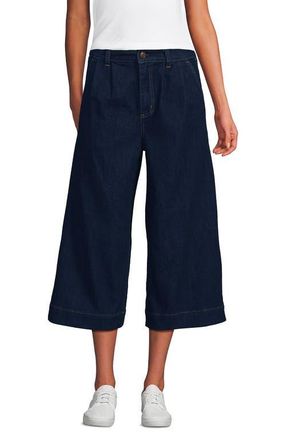 Lands End Denim Mid Rise Wide Leg Culotte Jeans in River Rinse at Nordstrom, Size 18Short
