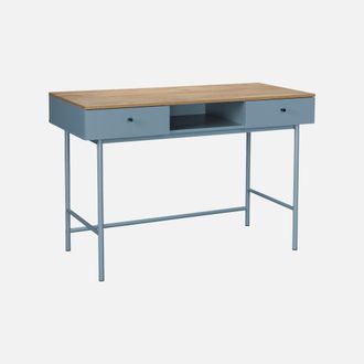 Sweeek Escritorio Efecto Madera Y Hierro Con 2 Cajones Y 1 Compartimento