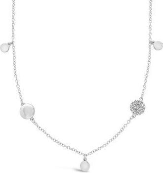 Sterling Forever Delicate Cubic Zirconia Disc Station Necklace in Silver at Nordstrom Rack