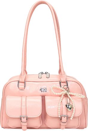 Generic PU Leather Versatile Shoulder Bags Multi-Pocket Handbag for Women Travel(Pink) (Pink)