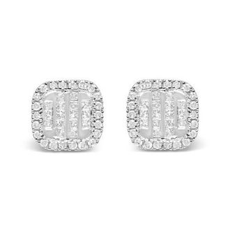 House of Brilliance 10K White Gold Invisible Set 1/2 Cttw Diamond Composite and Halo Stud Earrings at Nordstrom
