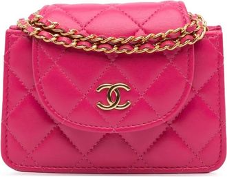 Chanel Borsa a tracolla CC in pelle di agnello trapuntata con battente e catena 2021-2024 - Rosa