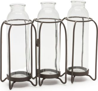 Melrose International Bottle Vases in Iron Holder 19.75L - Black