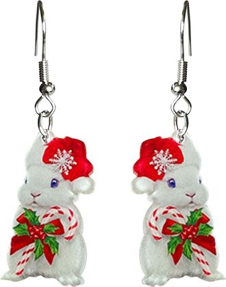 Generic Cute Christmas Animal Earrings Set Cat Rabbit Frog Western And Dog For A Festive Packs for Women (D, One Size)