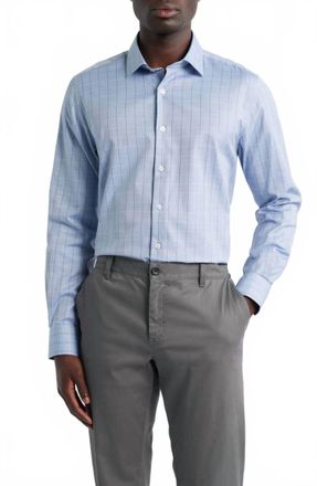 Scott Barber Melange Dobby Pane Long Sleeve Shirt In Blue