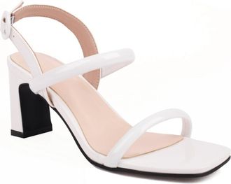 Generic Womens Open Toe Slingback Wedding Sandals Patent Leather Summer Sandals Chunky High Heel Bridal Bridesmaid Shoes,White,7.5 UK