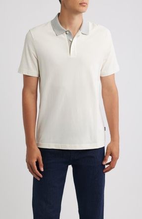 BOSS Parlay Contrast Collar Cotton Polo in Open White at Nordstrom, Size Xx-Large