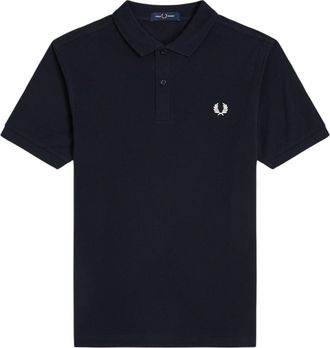Fred Perry Mens M6000 Plain Polo Shirt Navy Cotton - Size Large