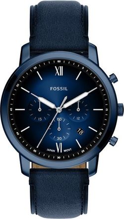 Fossil Neutra Blue Chronograph Leather Strap Watch, 44mm in Navy at Nordstrom