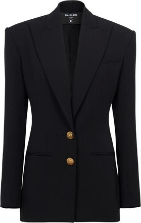 Balmain Blazers, female, Black, Size: S 2-button cinched-waist jacket