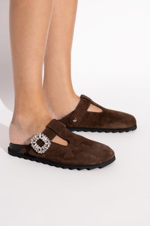 Roger Vivier Suede Slides, Womens, Brown