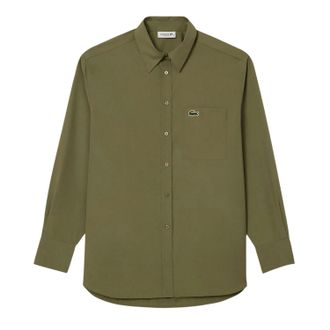Lacoste Dames Poplin Oversized Langsleeve Shirt (Khaki Groen)