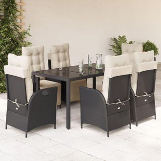vidaXL Set De Comedor De Jard&iacute;n 7 Pzas Y Cojines Rat&aacute;n Sint&eacute;tico Negro Vidaxl